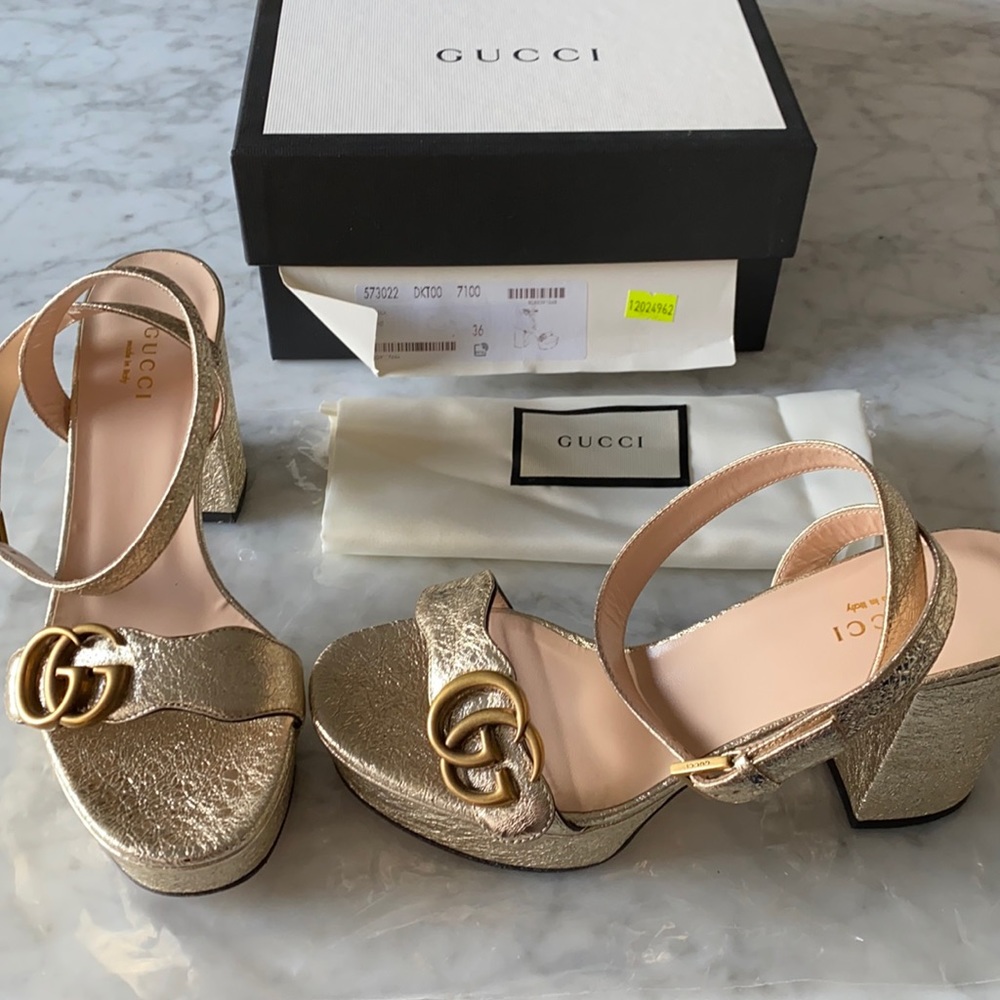 Gucci Marmont Gold Platform Sandals 36